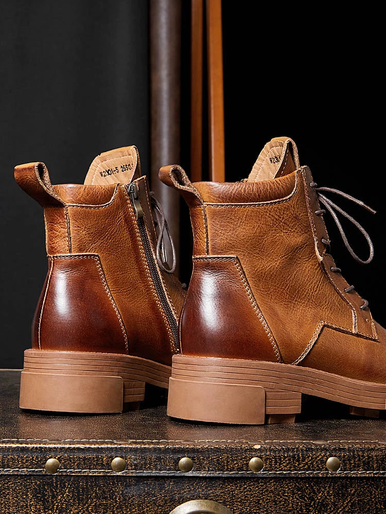 Height-increasing first-layer cowhide thick-soled tooling boots men's zipper retro Martin boots