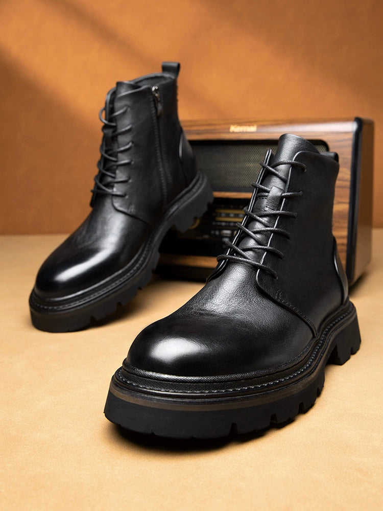 Martin boots men's leather heightening handmade zipper retro wind turbine boots men's short boots cowhide