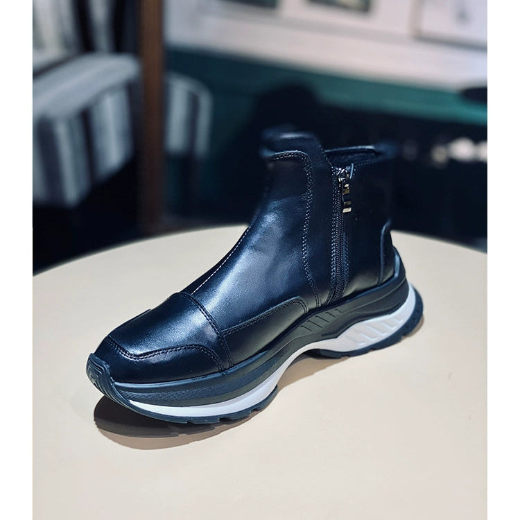 Sports leather boots cowhide line short boots heightening TPU bottom zipper thick sole men's boots