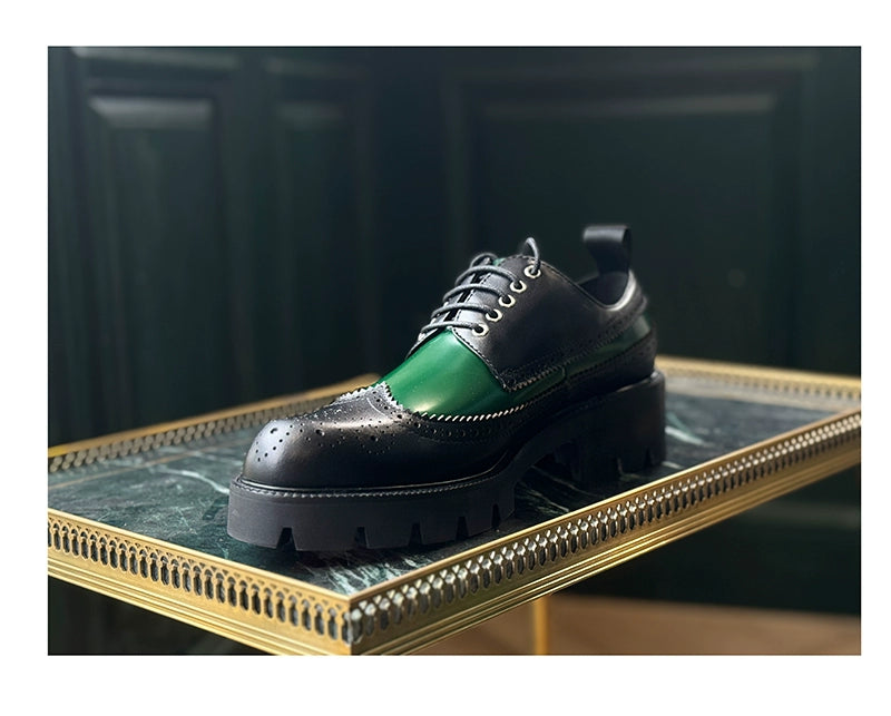 Brock platform leather shoes men's casual carved first layer cowhide heightening men's shoes