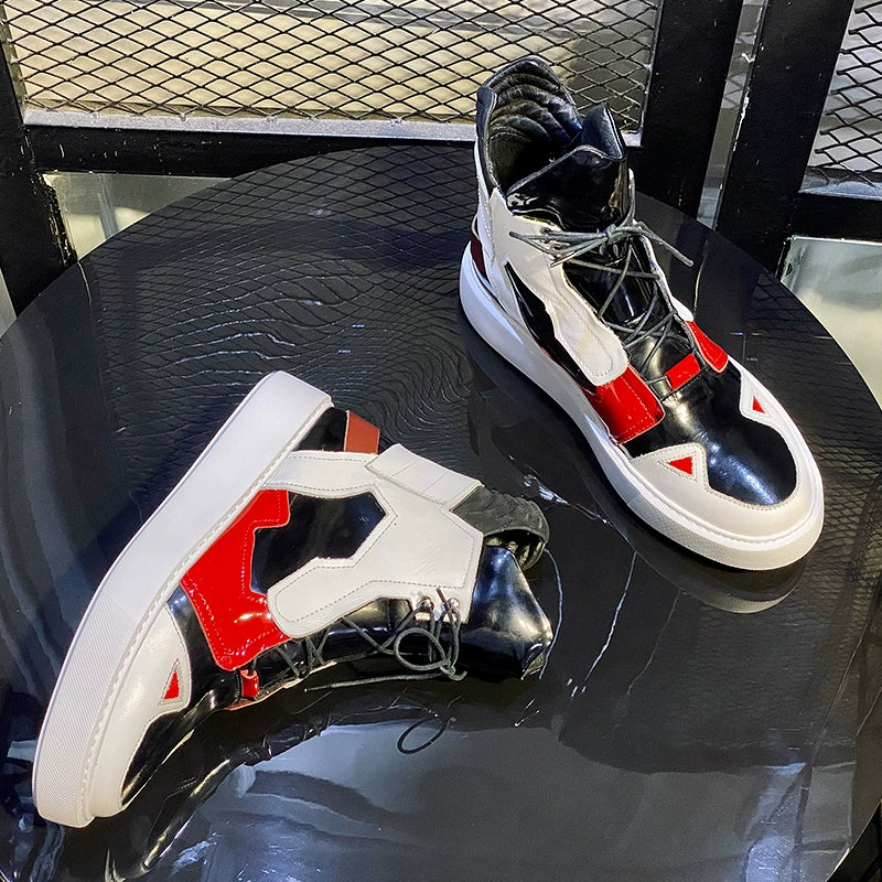 Sports boots cowhide lace-up trendy men's British leather boots ultra-light bottom wave shoes color matching short boots