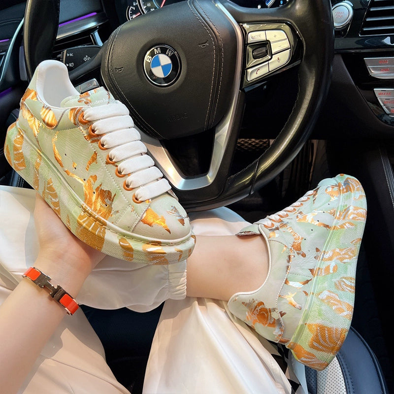 Unisex Graffiti Platform Sneakers – Blue Gold