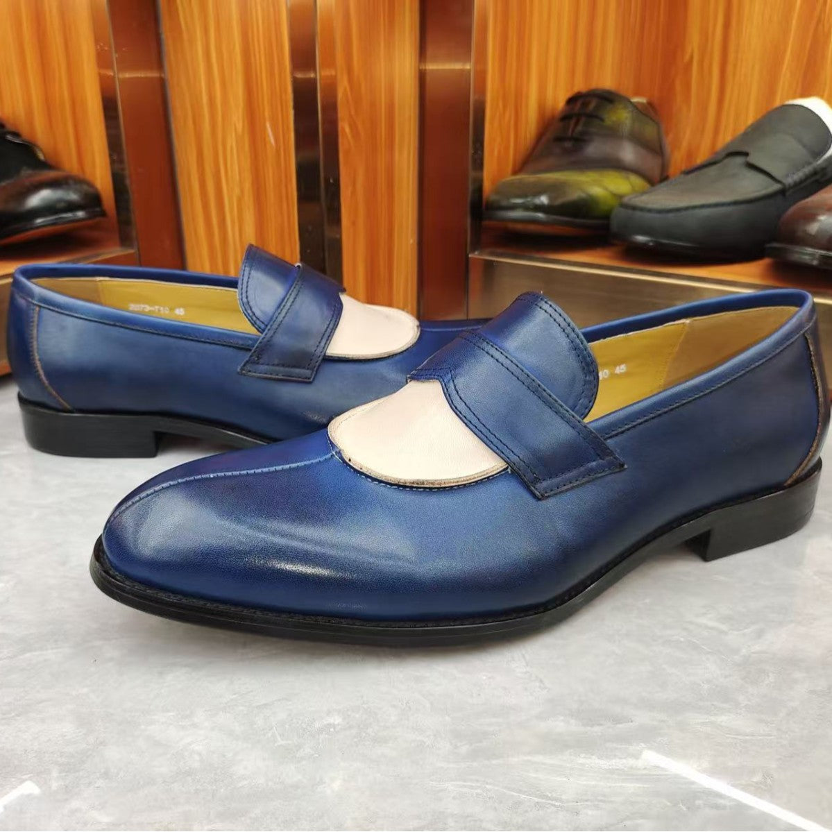 Casual round head loafers color matching feet men's single shoes