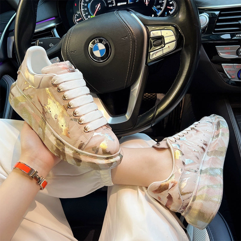 Unisex Graffiti Platform Sneakers – Blue Gold