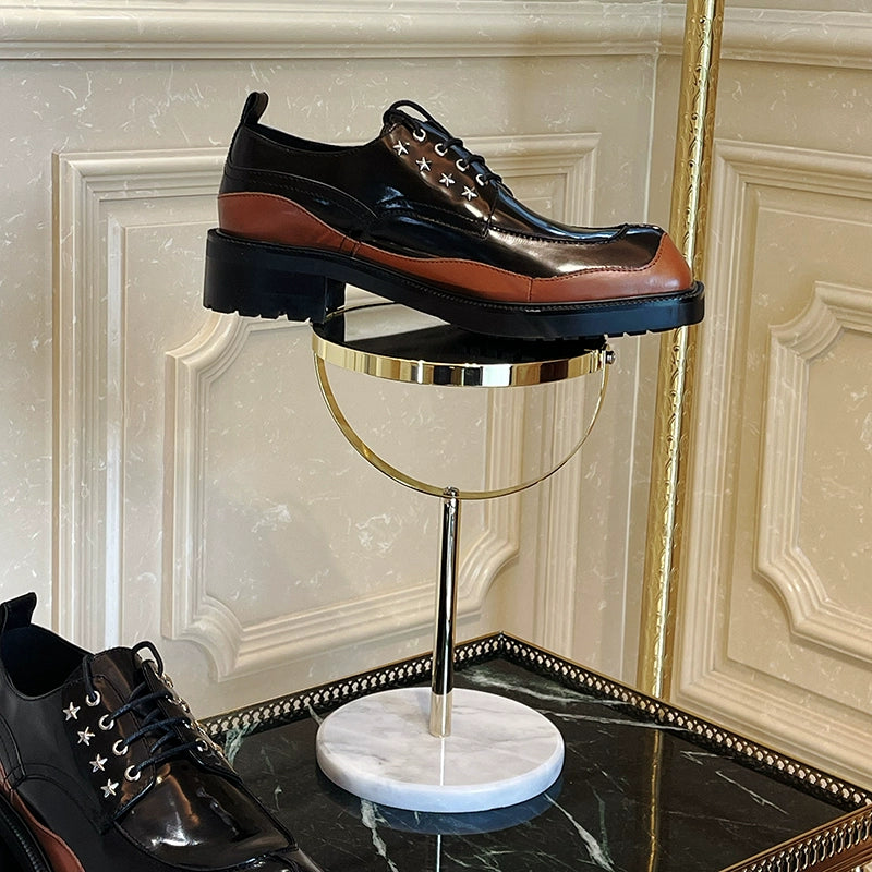 Special-shaped head leather shoes casual heightening platform cowhide lace-up color matching derby men's shoes