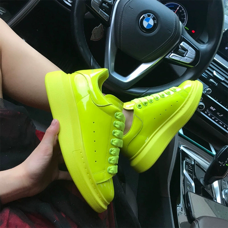Unisex Patent Leather Platform Sneakers – Mint Green&More Colors