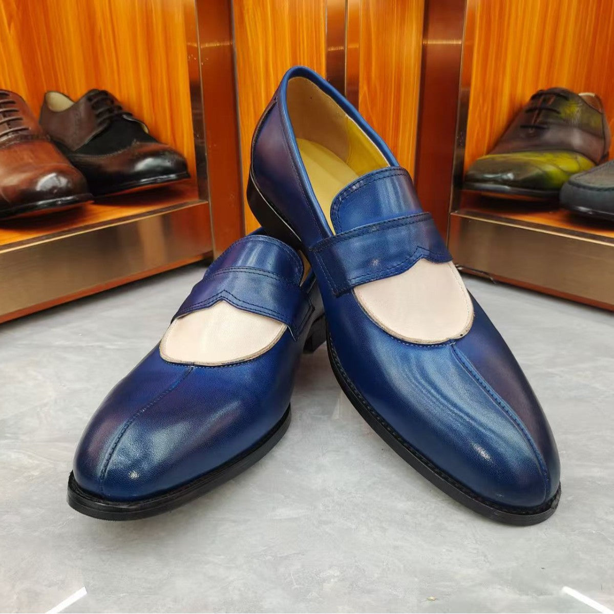 Casual round head loafers color matching feet men's single shoes