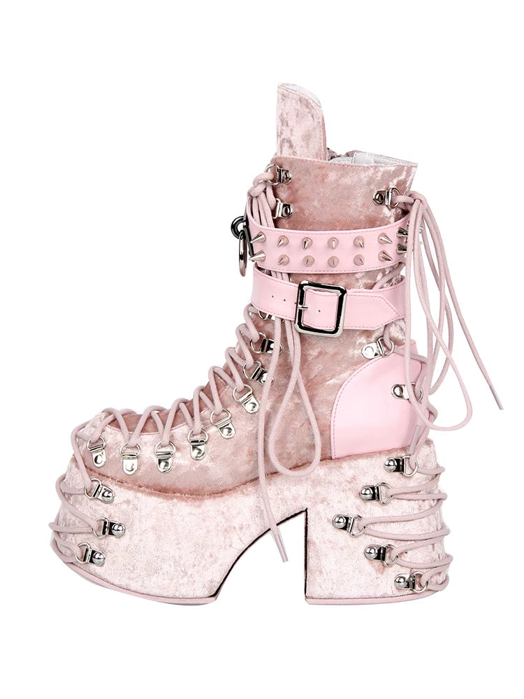 Lolita Punk Boots with Round Toe Retro Style and Belt Straps