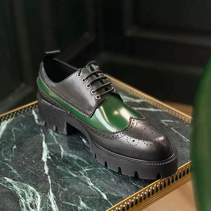 Brock platform leather shoes men's casual carved first layer cowhide heightening men's shoes