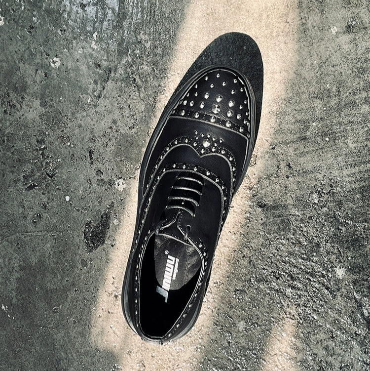Rivet casual shoes heightened and comfortable platform lace-up Oxford leather shoes fashionable black men's shoes