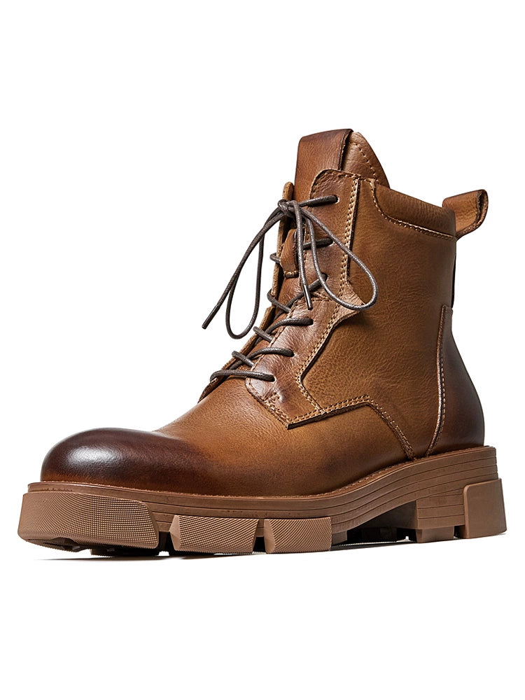 Height-increasing first-layer cowhide thick-soled tooling boots men's zipper retro Martin boots