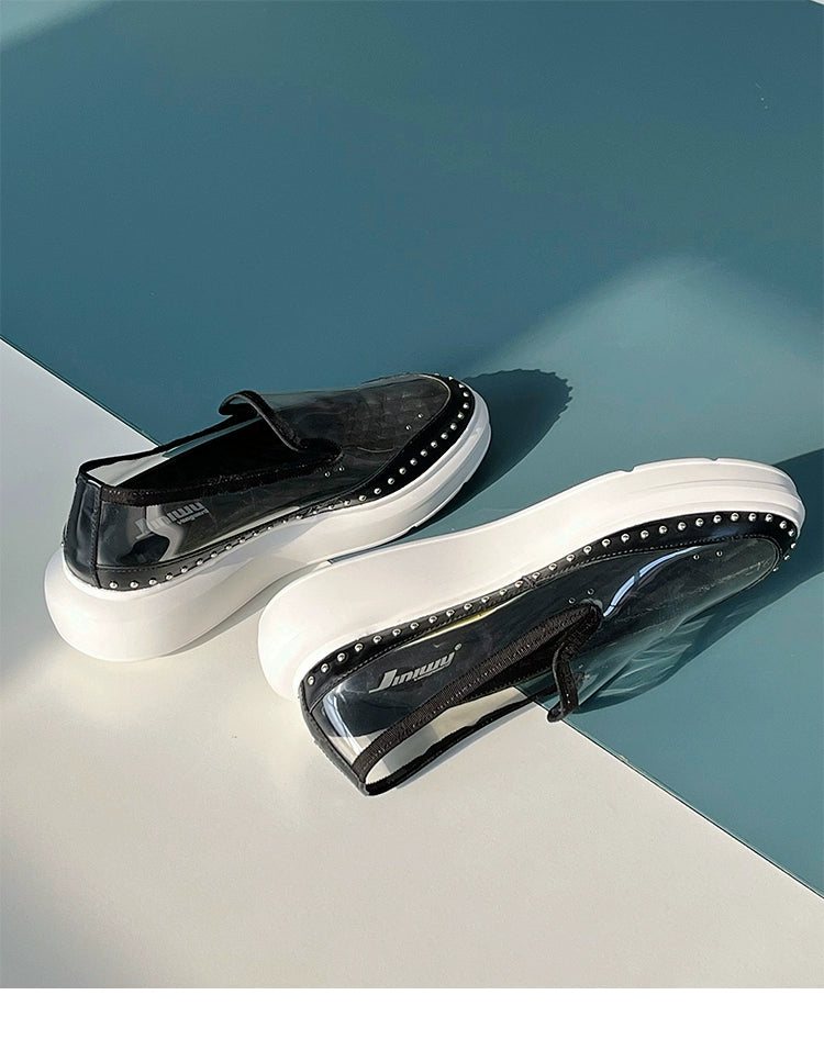 Transparent casual shoes fashion loafers personalized rivets sports Internet celebrities thick baseplate shoes