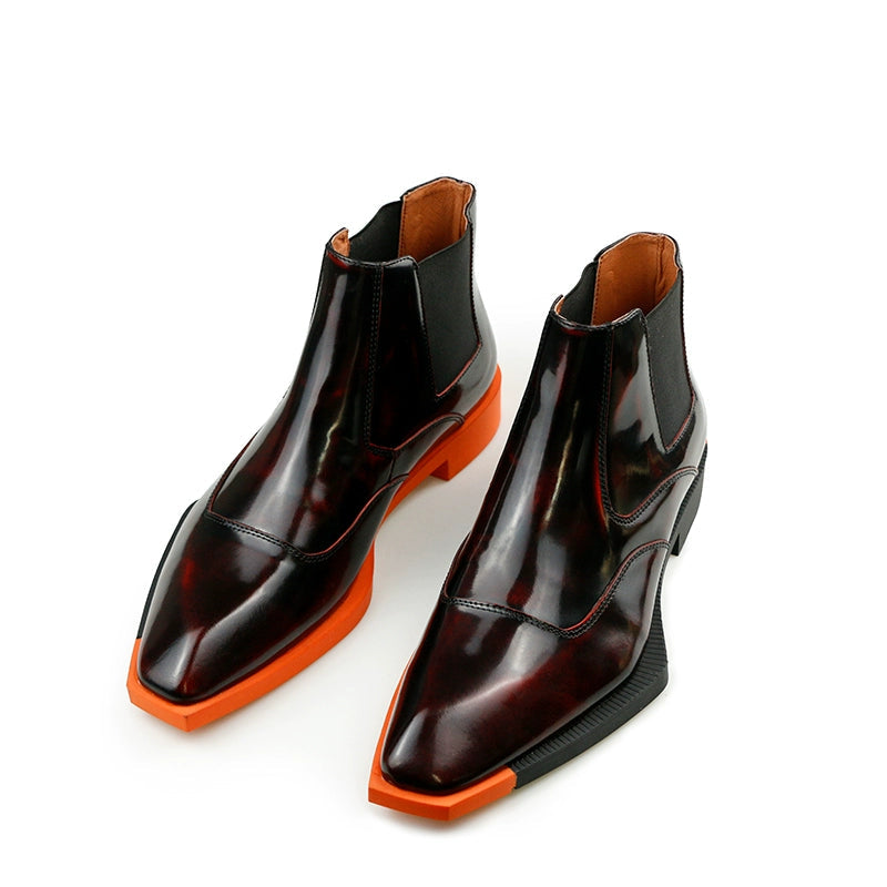 Special-shaped sole men's boots square head Chelsea boots cowhide fashion leather boots elastic short boots
