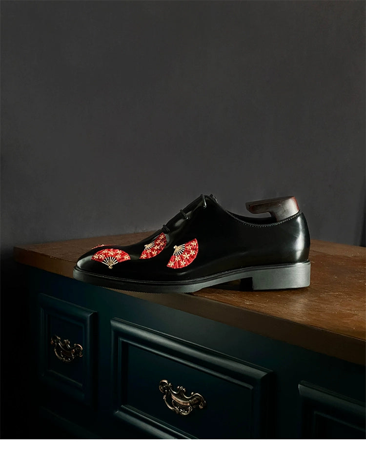 Embroidered leather shoes Chinese style orange fan Oxford shoes cowhide formal gentleman's shoes