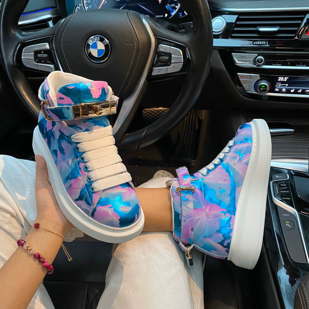 Unisex Camo High Top Sneakers – Blue Gold