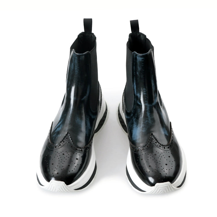 Sports Chelsea Boots Brock Engraved Thicksole High Top Height Increasing Rub Blue Leather Men's Boots