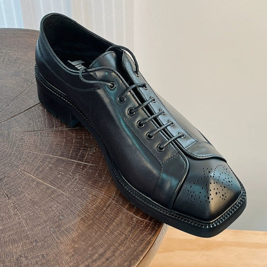 Special-shaped head leather shoes short face square head leather shoes cowhide casual height-increasing thick-soled men's shoes