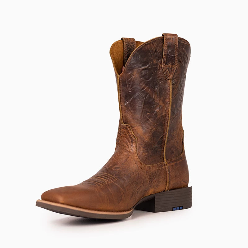 vintage embroidered leather western men brown denim boots