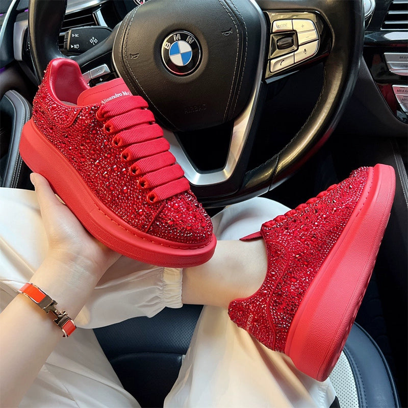 Unisex Rhinestone Platform Sneakers – Red