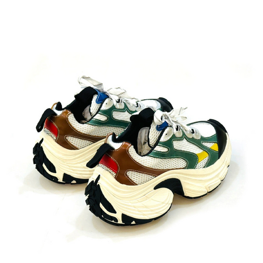 Contrasting color dad shoes black, green and yellow heightening cowhide original 8CM trendy fashion casual sports shoes