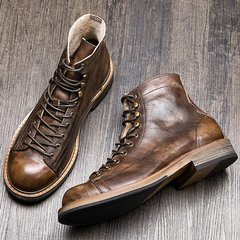 First layer cowhide Martin boots casual British retro tooling velvet men's high-top leather locomotive boots American leather boots