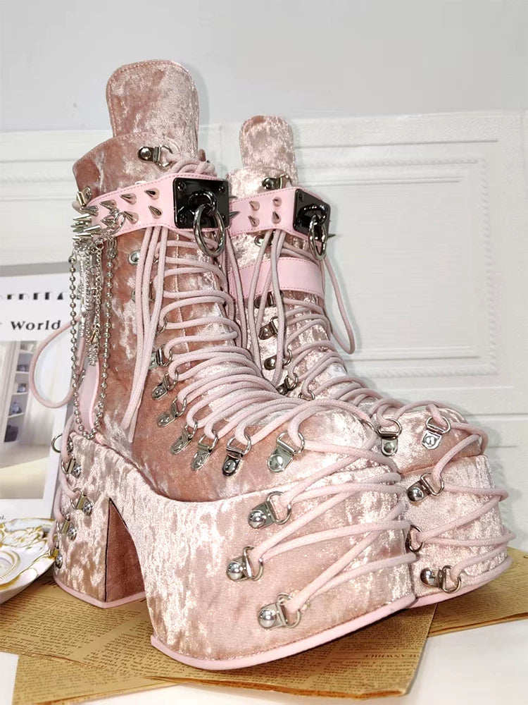 Lolita Punk Boots with Round Toe Retro Style and Belt Straps
