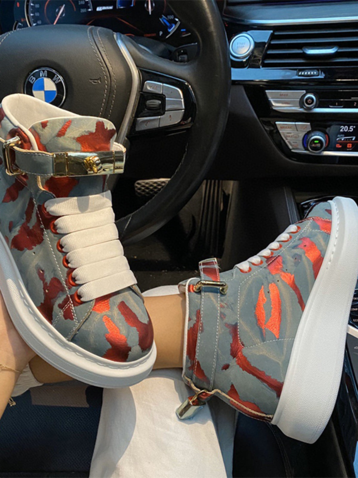 Unisex Camo High Top Sneakers – Blue Gold