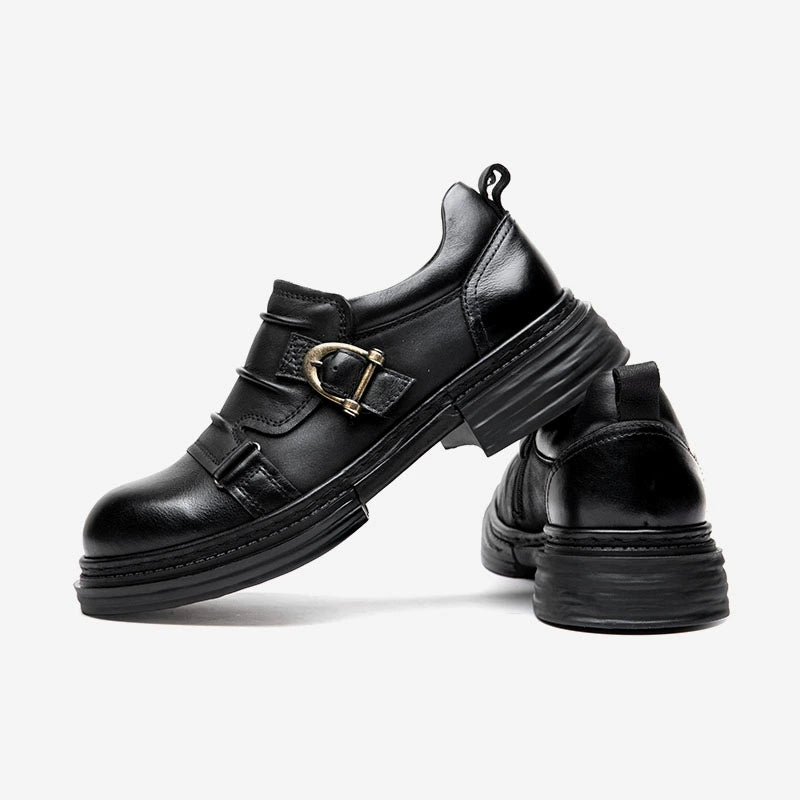 British retro casual leather shoes men's genuine leather one-pedal loafers platform-soled Chelsea Martin boots