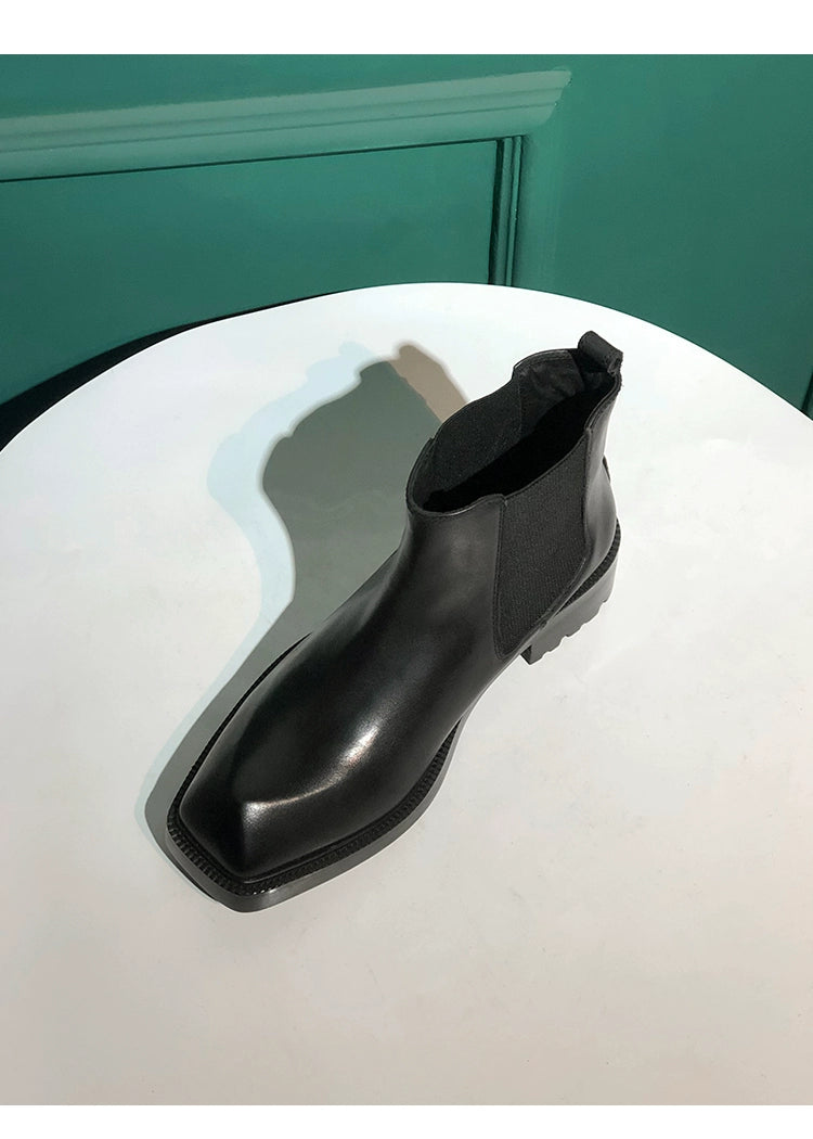 Special-shaped leather boots square head European and American first-layer cowhide black thick-soled heightening men's boots