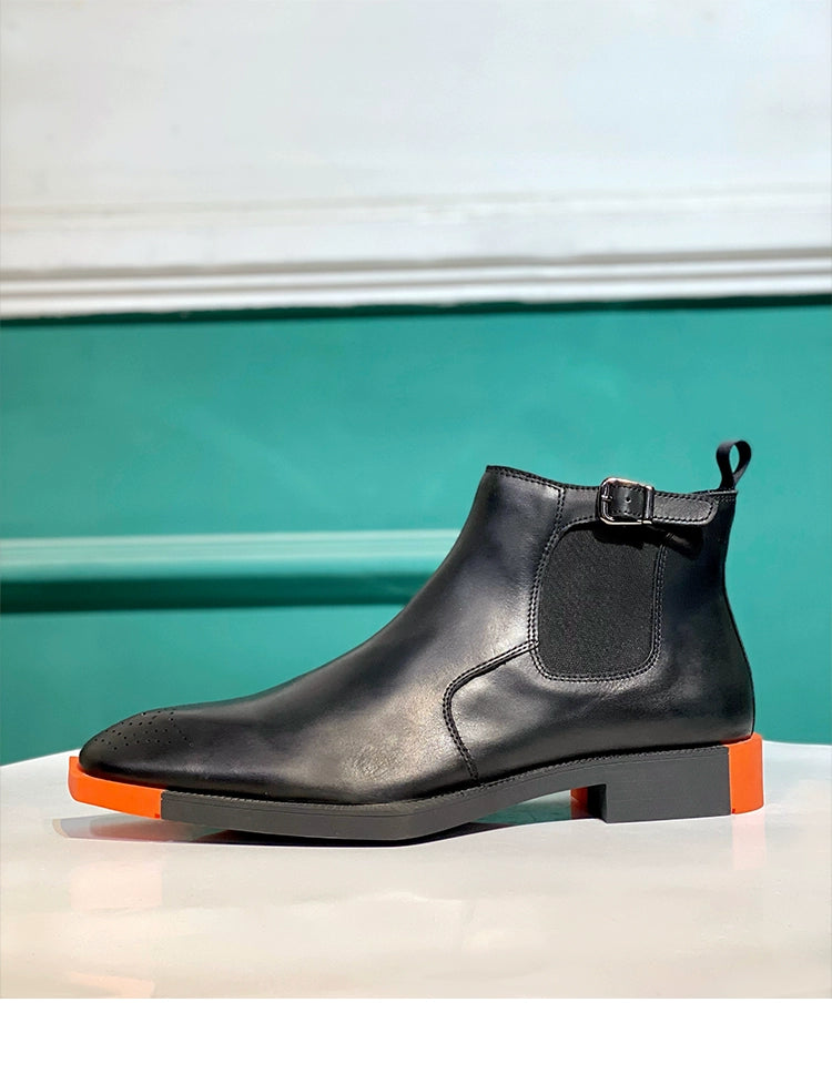Special-shaped leather shoes men's boots square head Chelsea boots cowhide fashion leather boots elastic short boots