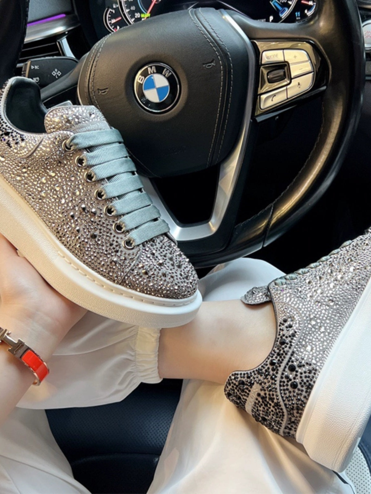 Unisex Rhinestone Platform Sneakers – Red