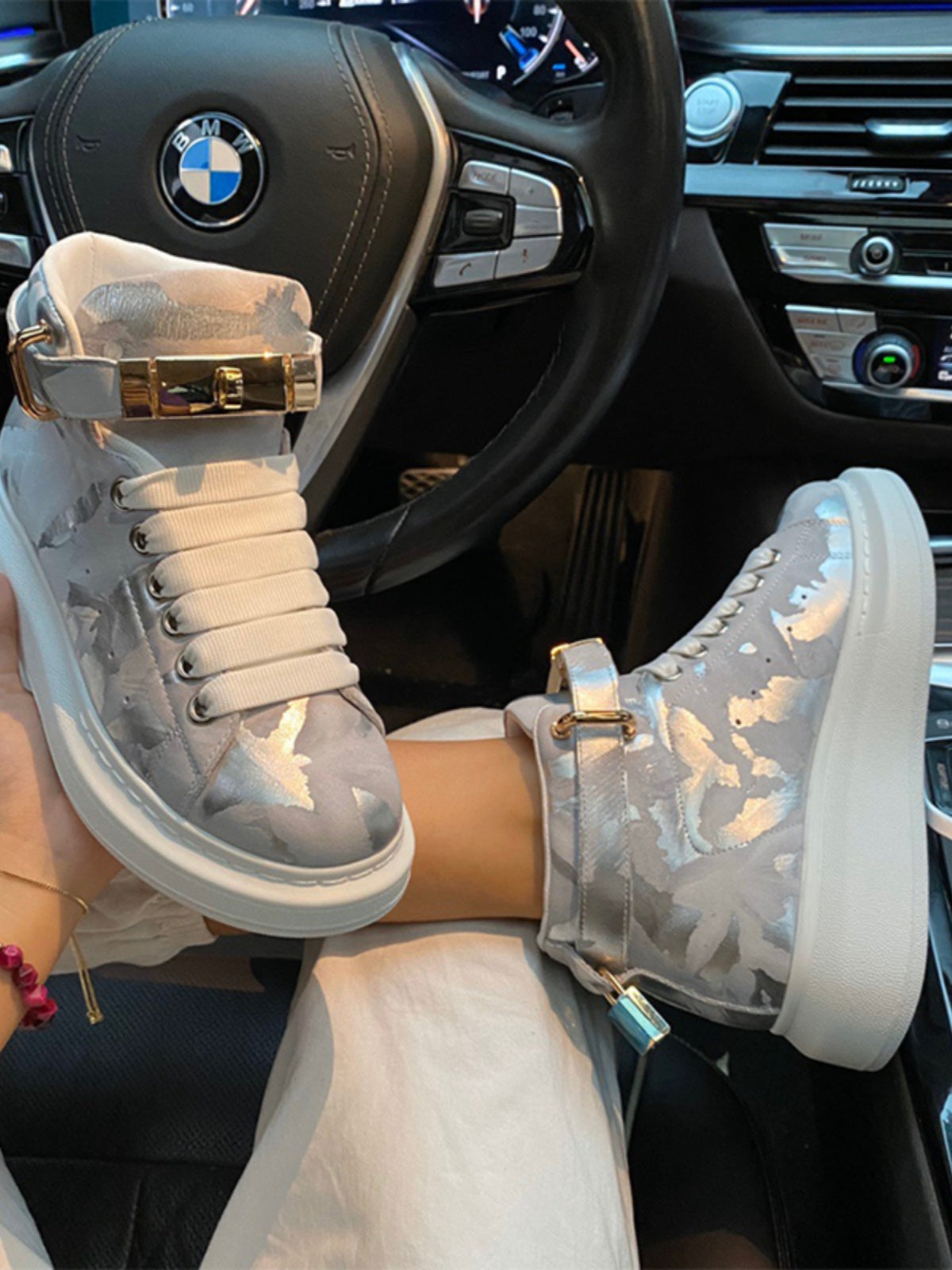 Unisex Camo High Top Sneakers – Blue Gold