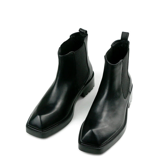 Special-shaped leather boots square head European and American first-layer cowhide black thick-soled heightening men's boots