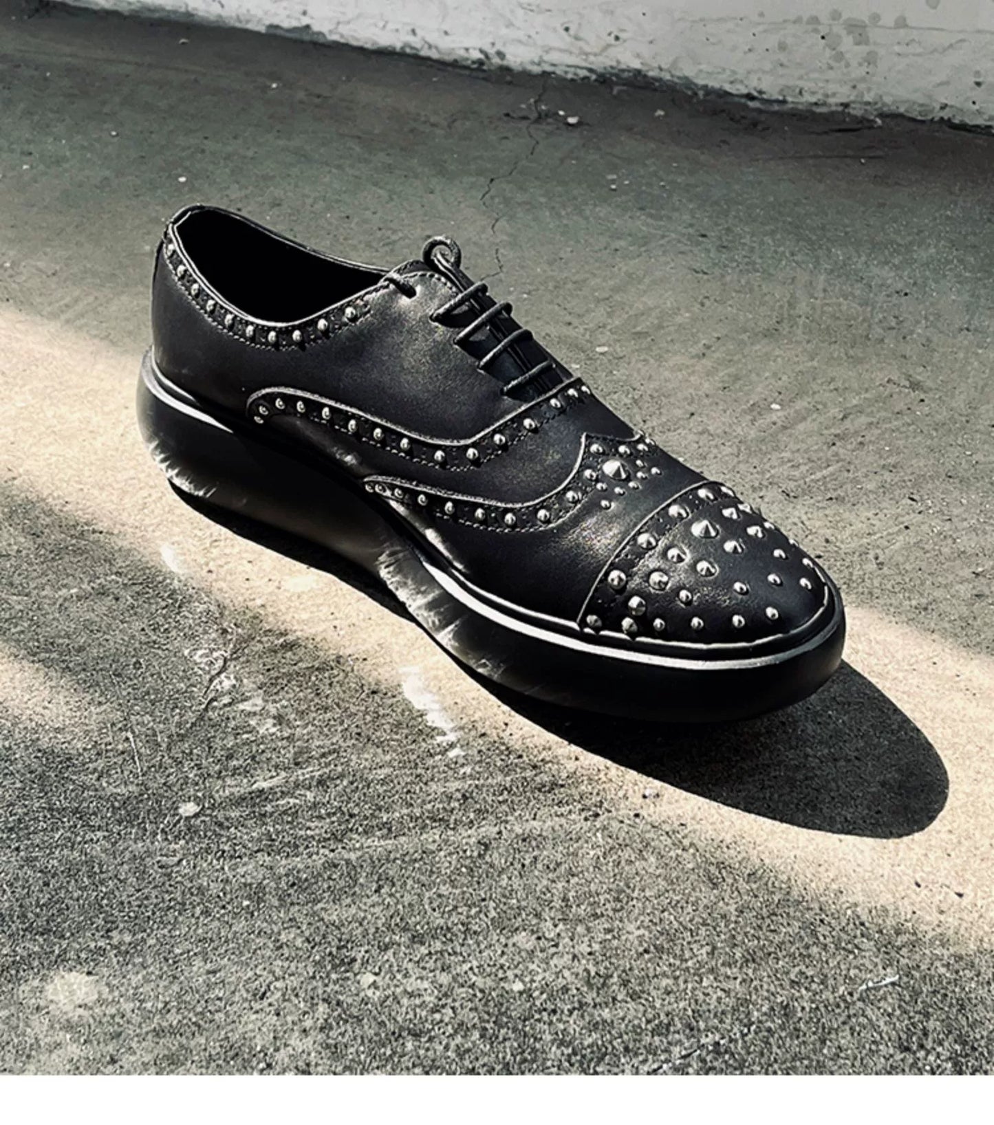 Rivet casual shoes heightened and comfortable platform lace-up Oxford leather shoes fashionable black men's shoes