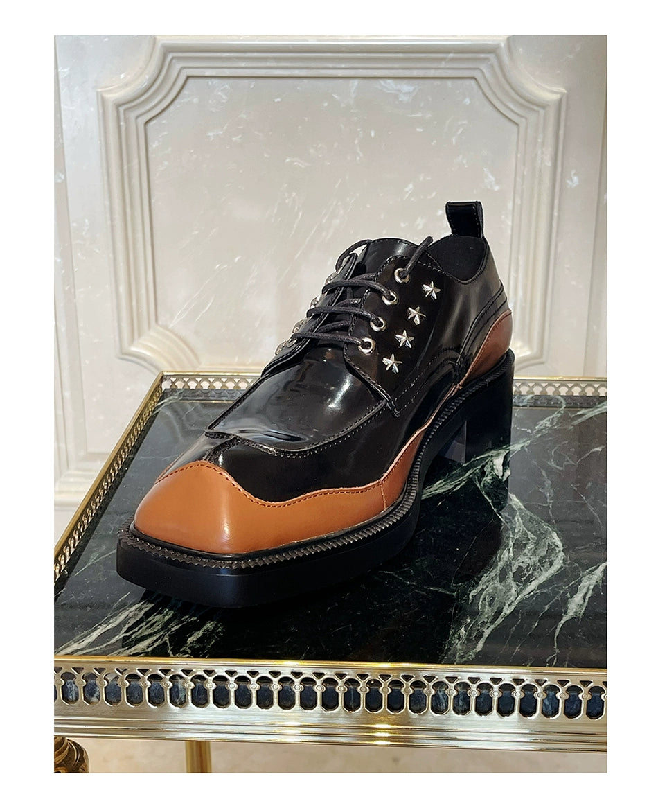 Special-shaped head leather shoes casual heightening platform cowhide lace-up color matching derby men's shoes