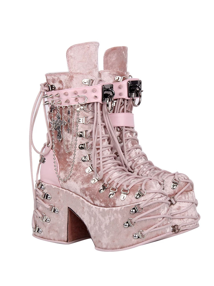 Lolita Punk Boots with Round Toe Retro Style and Belt Straps