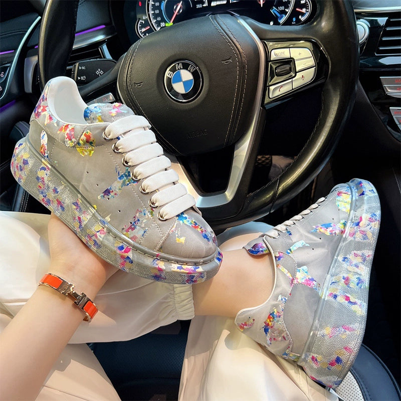 Unisex Graffiti Platform Sneakers – Blue Gold