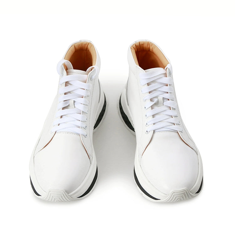 Round head sports high-top first-layer cowhide lace-up short boots increase the height of trendy men's thick soles