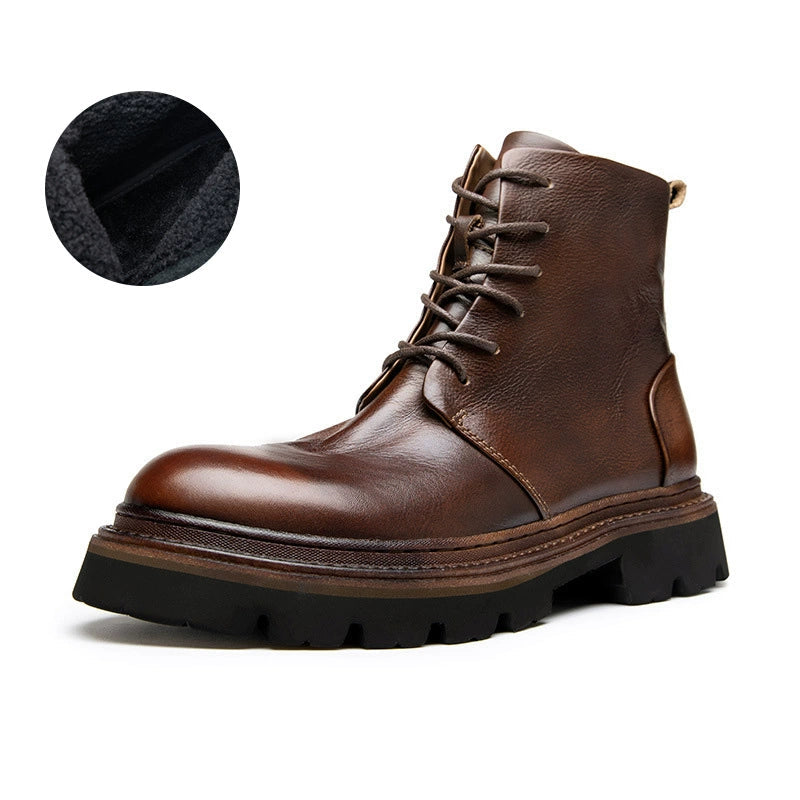 Martin boots men's leather heightening handmade zipper retro wind turbine boots men's short boots cowhide