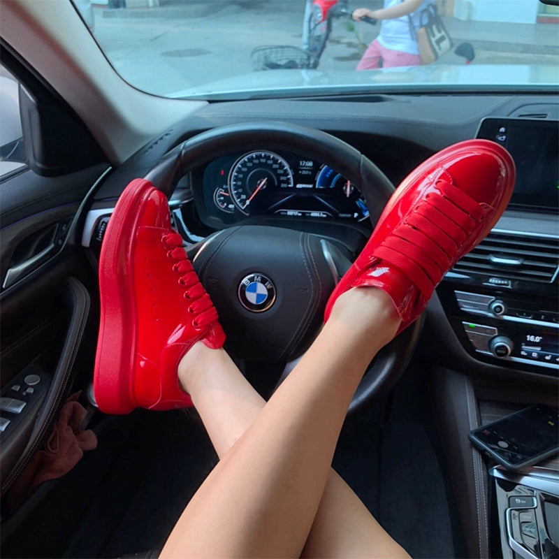 Unisex Patent Leather Platform Sneakers – Mint Green&More Colors