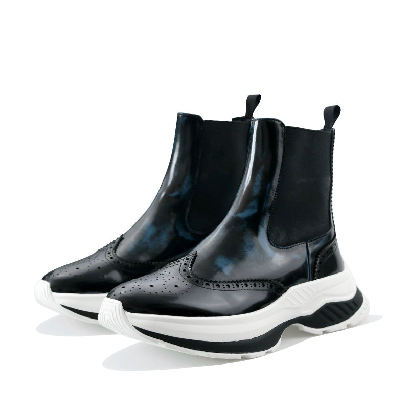 Sports Chelsea Boots Brock Engraved Thicksole High Top Height Increasing Rub Blue Leather Men's Boots