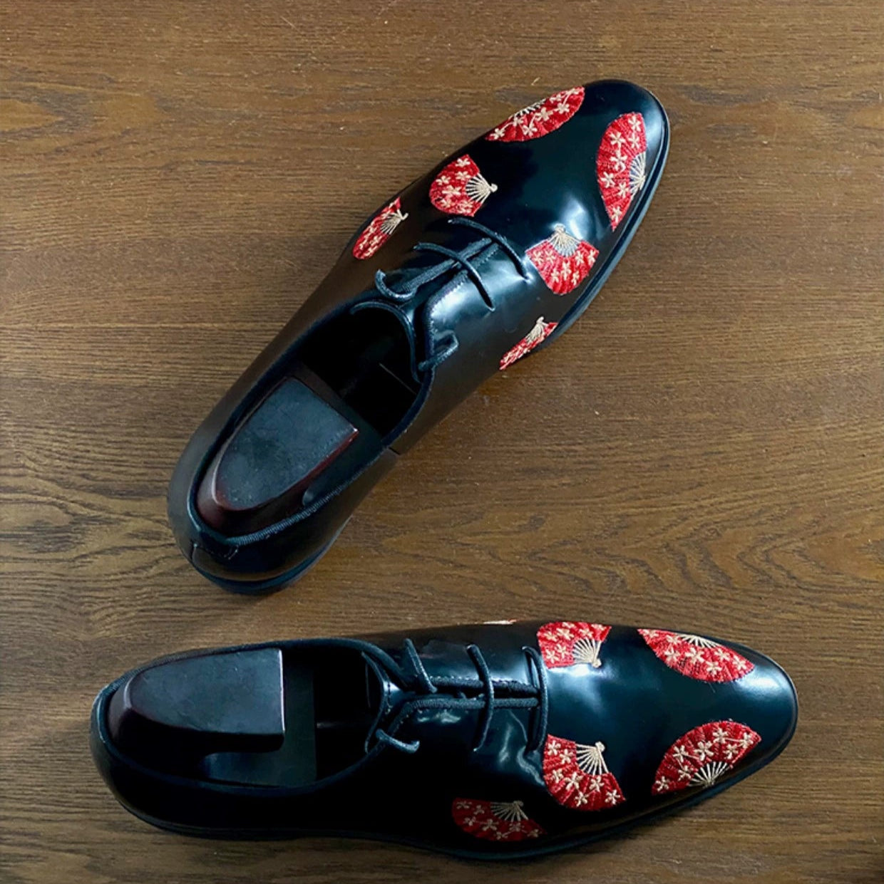 Embroidered leather shoes Chinese style orange fan Oxford shoes cowhide formal gentleman's shoes