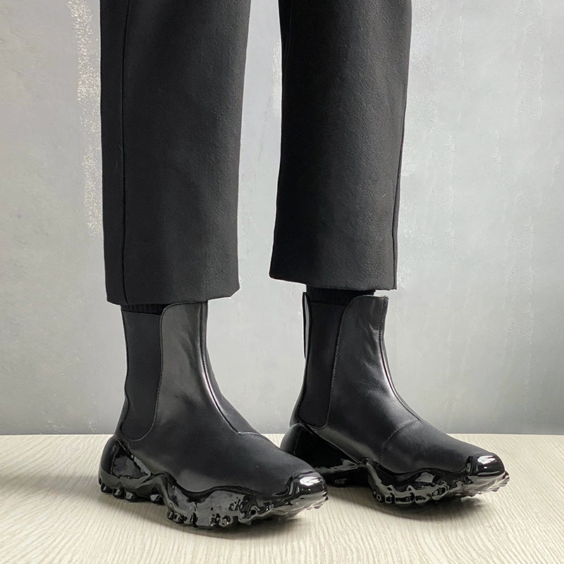 Epoxy short boots melted bottom first layer cowhide Chelsea boots elastic band casual men's boots