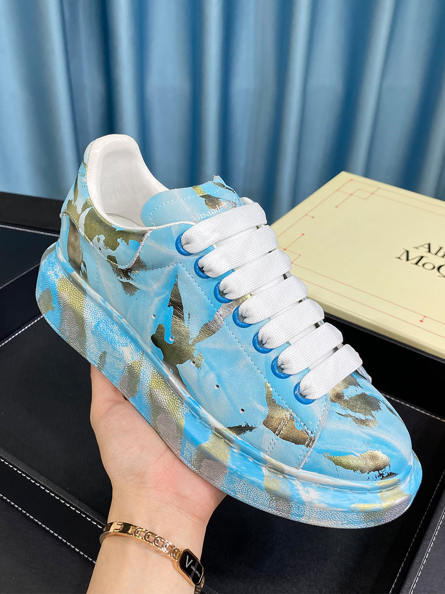 Unisex Graffiti Platform Sneakers – Blue Gold