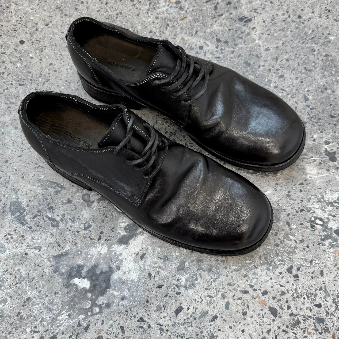 Round toe dark avant-garde style leading layer horsehide special washed and aged handmade derby leather shoes