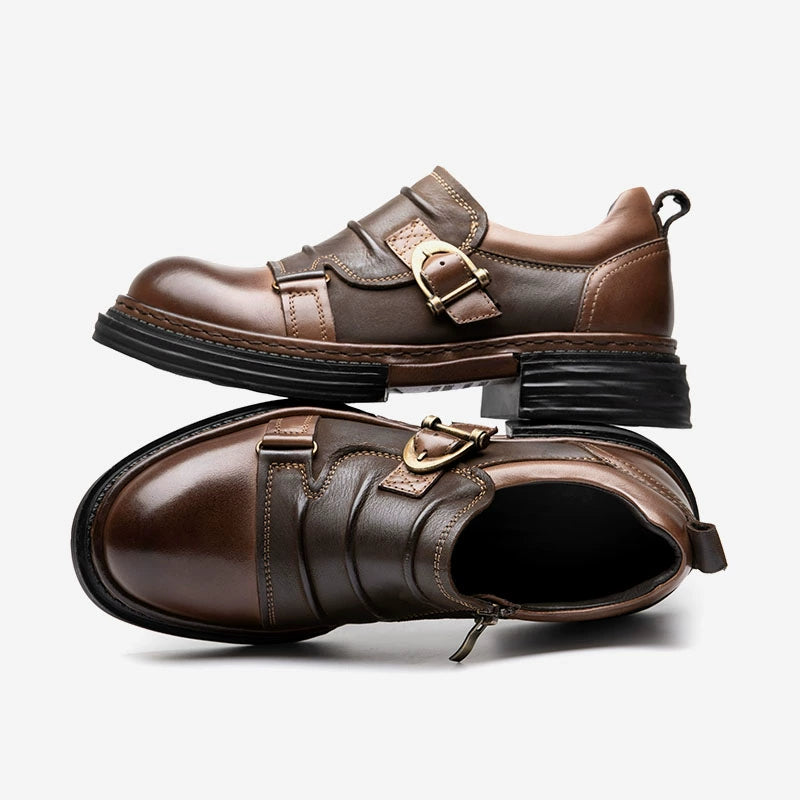 British retro casual leather shoes men's genuine leather one-pedal loafers platform-soled Chelsea Martin boots