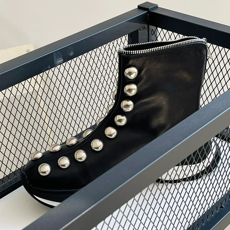 Sports leather boots cowhide zipper short boots increase the height of trendy men's big rivets thick-soled men's boots