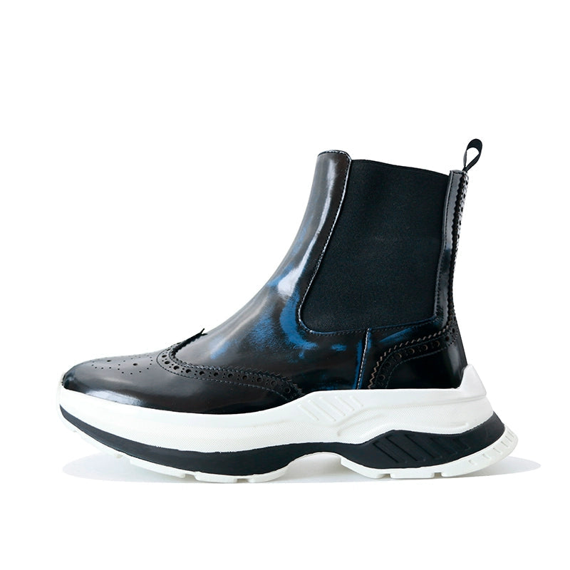 Sports Chelsea Boots Brock Engraved Thicksole High Top Height Increasing Rub Blue Leather Men's Boots