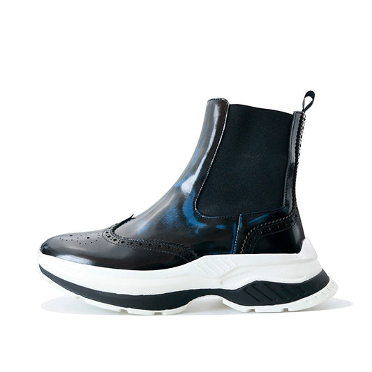 Sports Chelsea Boots Brock Engraved Thicksole High Top Height Increasing Rub Blue Leather Men's Boots