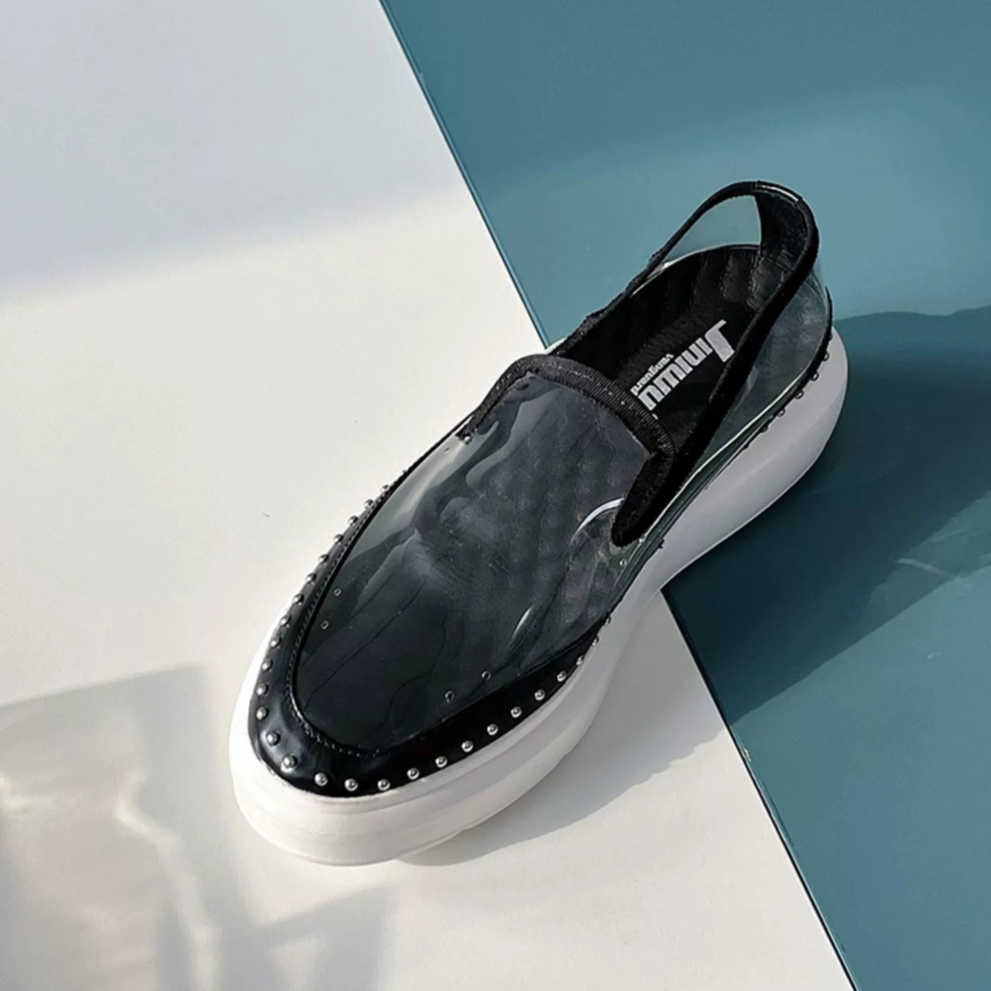 Transparent casual shoes fashion loafers personalized rivets sports Internet celebrities thick baseplate shoes
